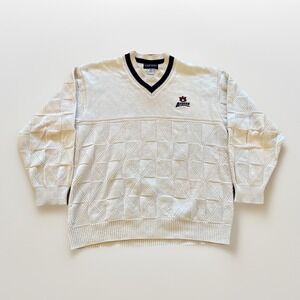 Vintage Auburn Tigers Sweater Mens M Ivory Knit Cotton 90s Preppy War Eagle